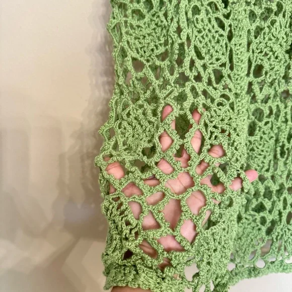 Vintage Hand Crochet Knit Vest Women’s Medium Green Sweater Sleeveless Boho - Picture 10 of 16